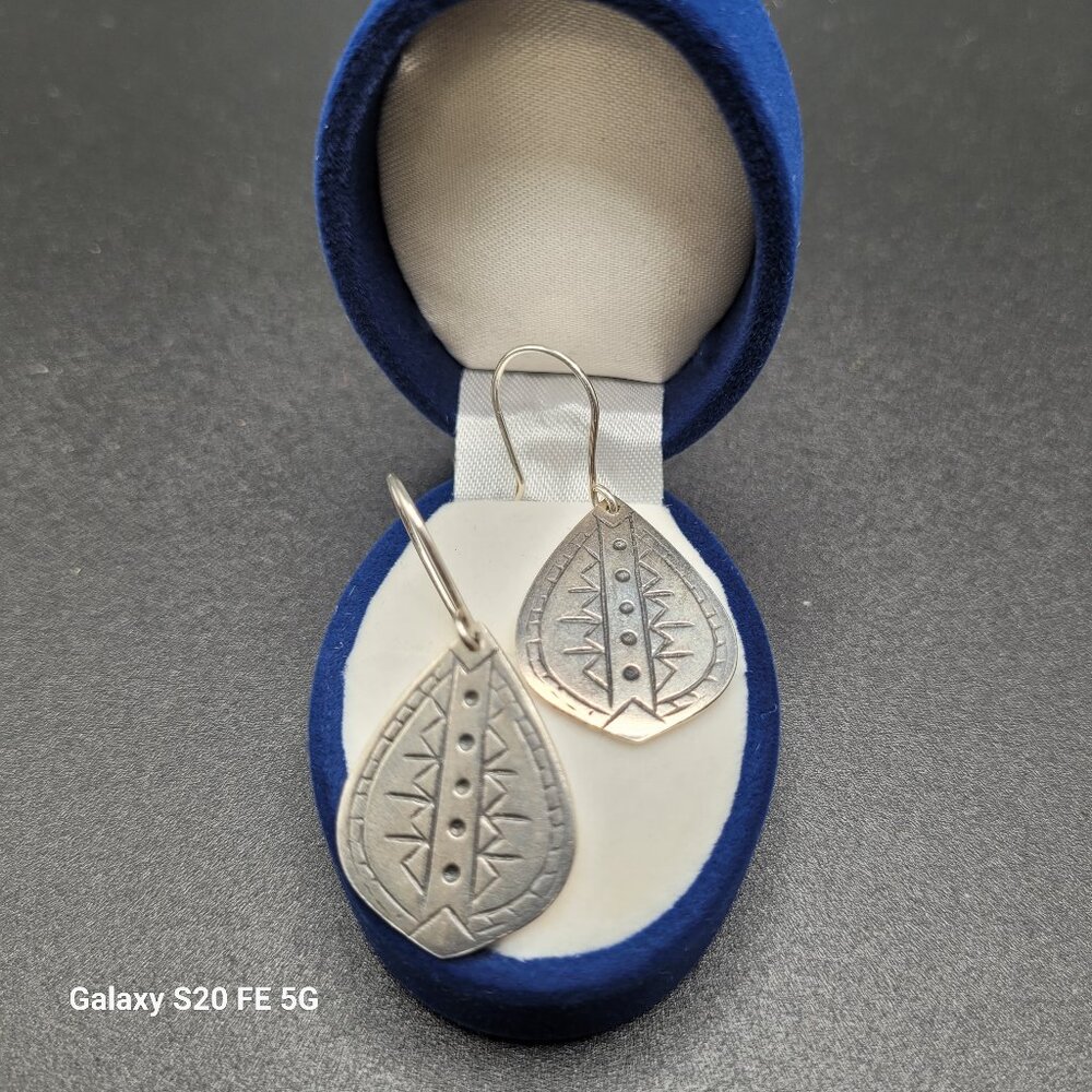Small Stamped Sterling Silver Earrings Paddle Earrings